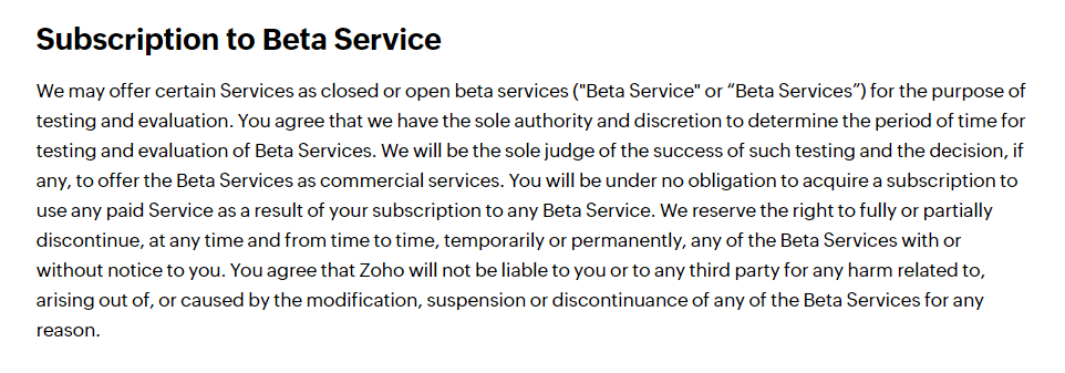 zoho beta services